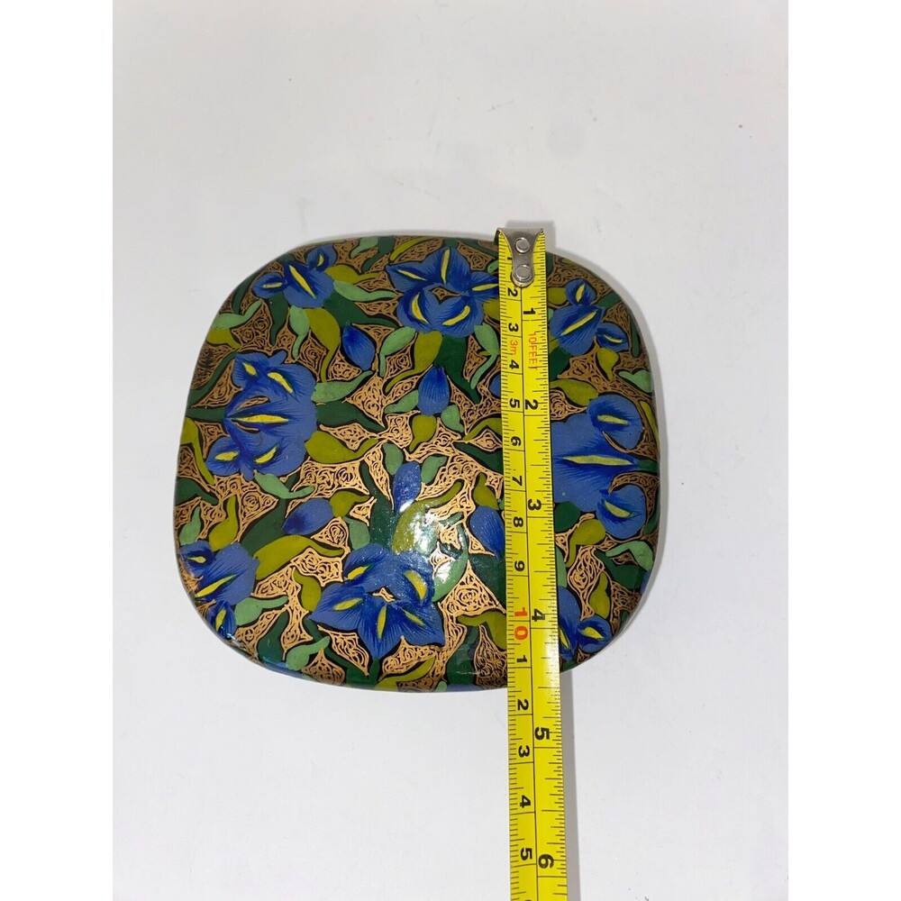 Hand Painted Wooden Box Irises Gold And Green Design - Picture 8 of 10